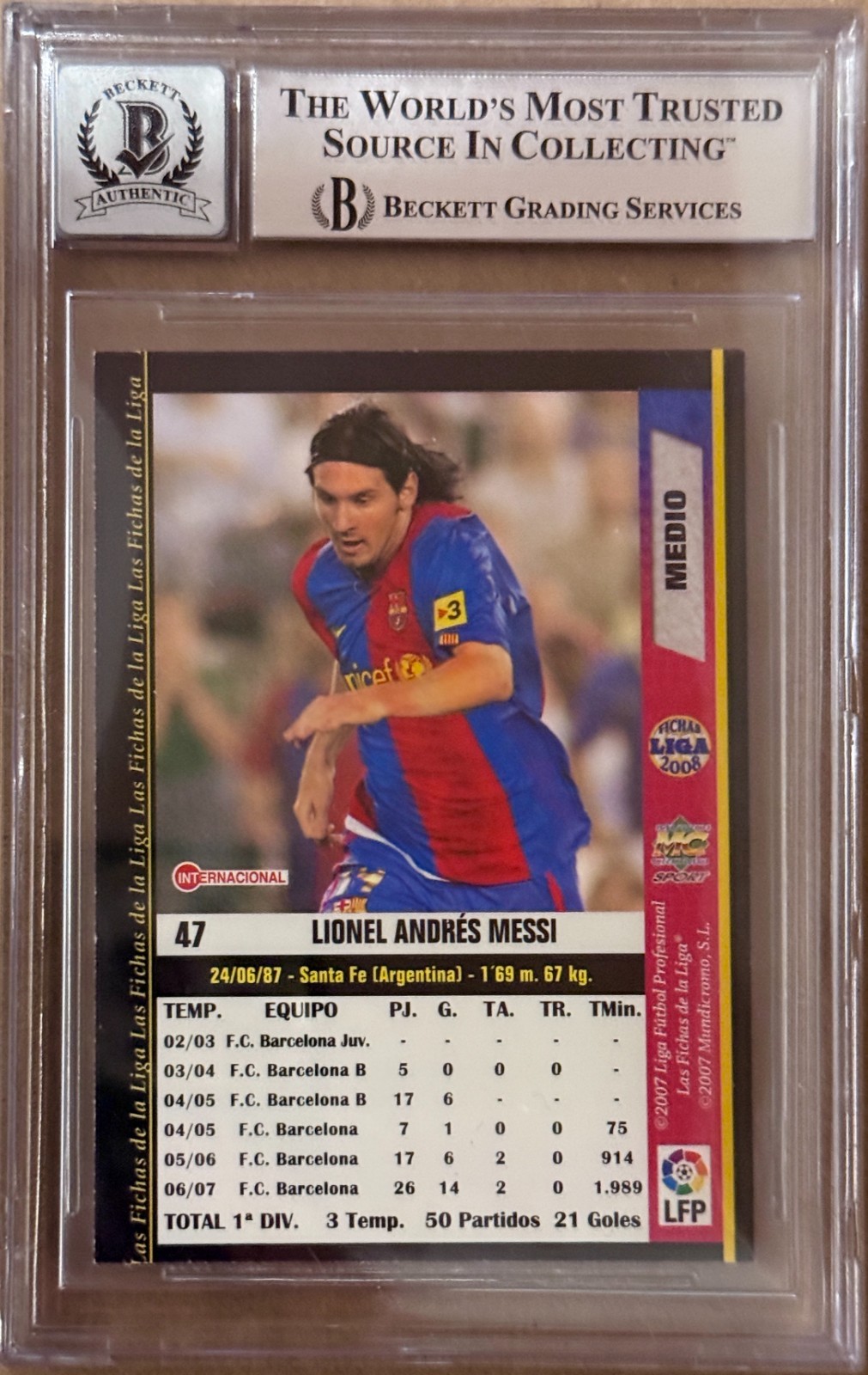 2007-08 Mundicromo Las Fichas De La Liga Lionel Messi #47 Beckett BAS Auto 10 view 4