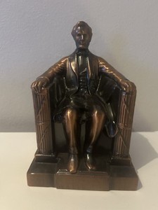 Vintage Abraham Lincoln Chair Banthrico Bronzed Metal Coin Bank No Key