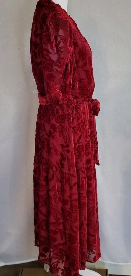 Vestido Hale Bob Kimbra Rojo Terciopelo Burnout Para Mujer Talla L Mezcla Seda Boho Vacaciones Foto 3 de 4