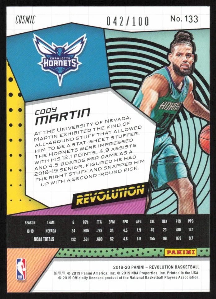 2019-20 Panini Revolution Cosmic Rookie #133 Cody Martin /100 Charlotte Hornets - Image 2 of 2