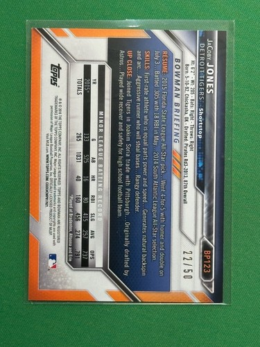 2016 Bowman Baseball JaCoby Jones #BP123 Gold /50 - Bild 2 von 2