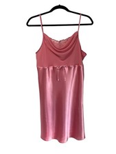 80  s Pink Satin Slip - Beaded, Lace, and Bow Accents Size L 