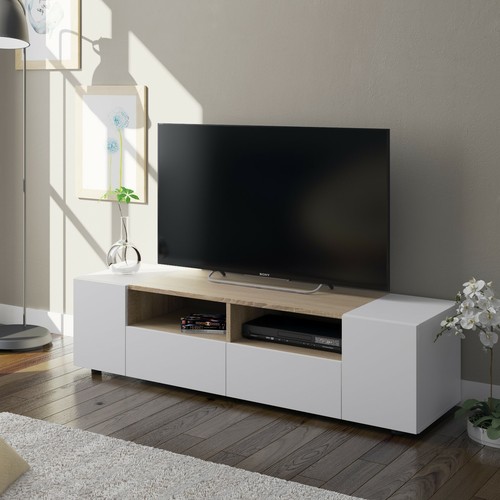 TAMIKO 138cm TV Media Unit Stand 4 doors + 2 Shelf White & Oak - Picture 2 of 7