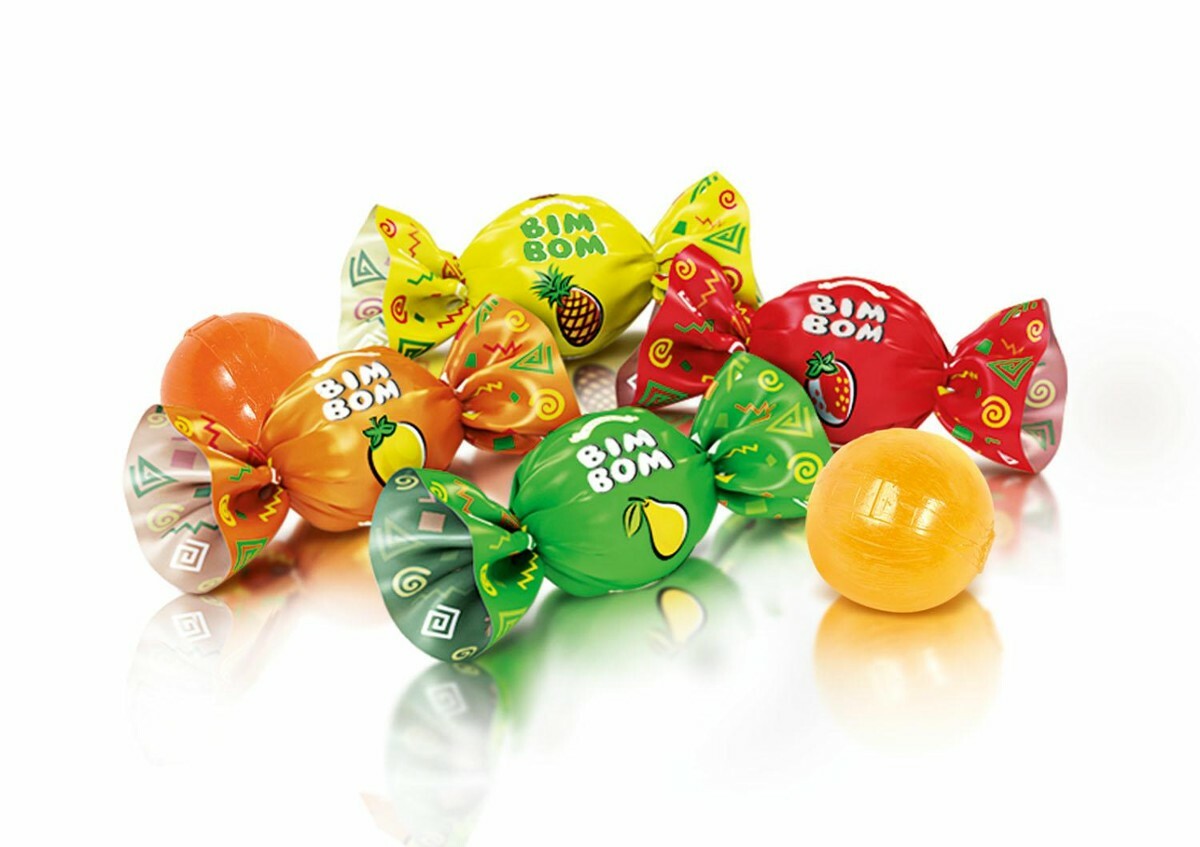 ROSHEN BIM BOM Hard Candy with Soft Chewy Filling Orange, Pear