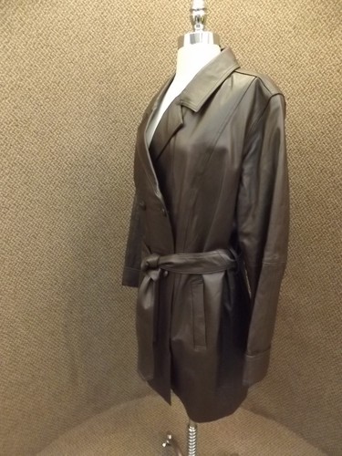 NEW NWT Classy Womens Plus Sz 20W Brown Leather Belted Trench Coat Quilt Lining - Picture 6 of 9