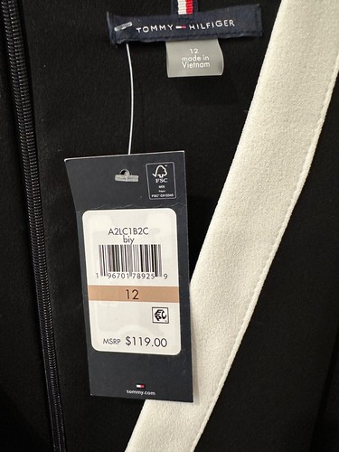 TOMMY HILFIGER | Black & White V-Neck Dress | Scuba Crepe Pockets | 12 | NEW - Picture 14 of 14
