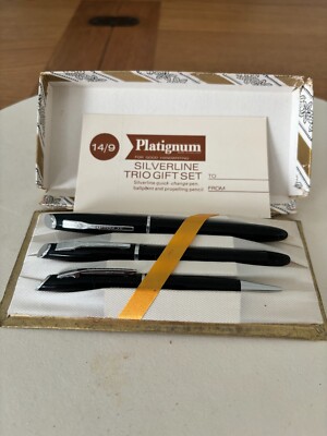 Vintage Platignum Trio Geschenkset, Füller, Biro & Bleistift, Tatty Box