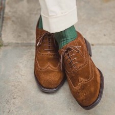 Men's Handmade Brown Suede Leather Oxford Lace Up Wingtip Formal Dress Shoes