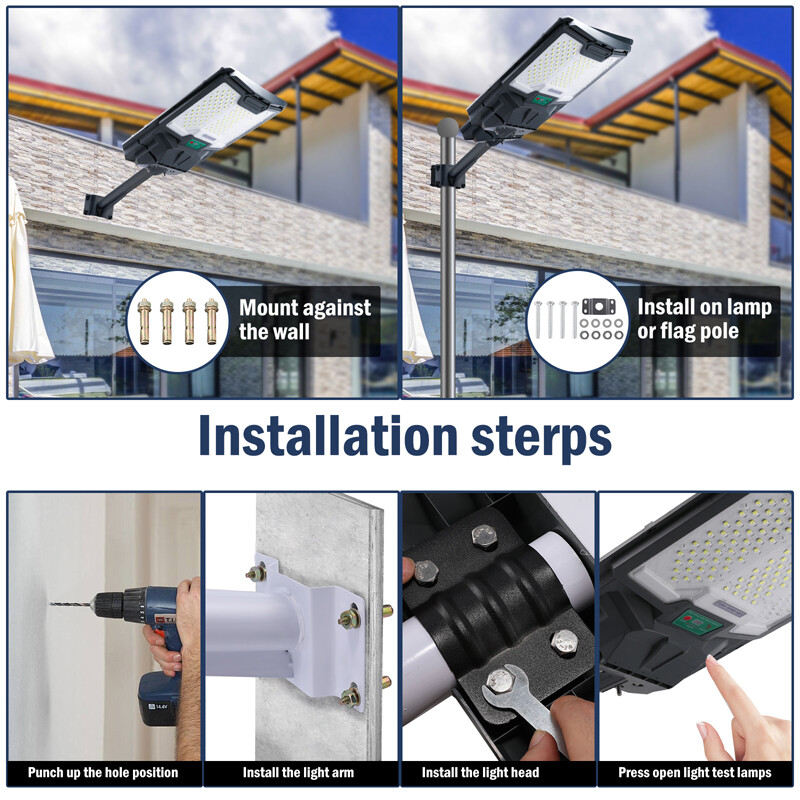 800W LED Solar Street Light – Motion Sensor, 6500K Daylight, Remote Control For Parking Lots