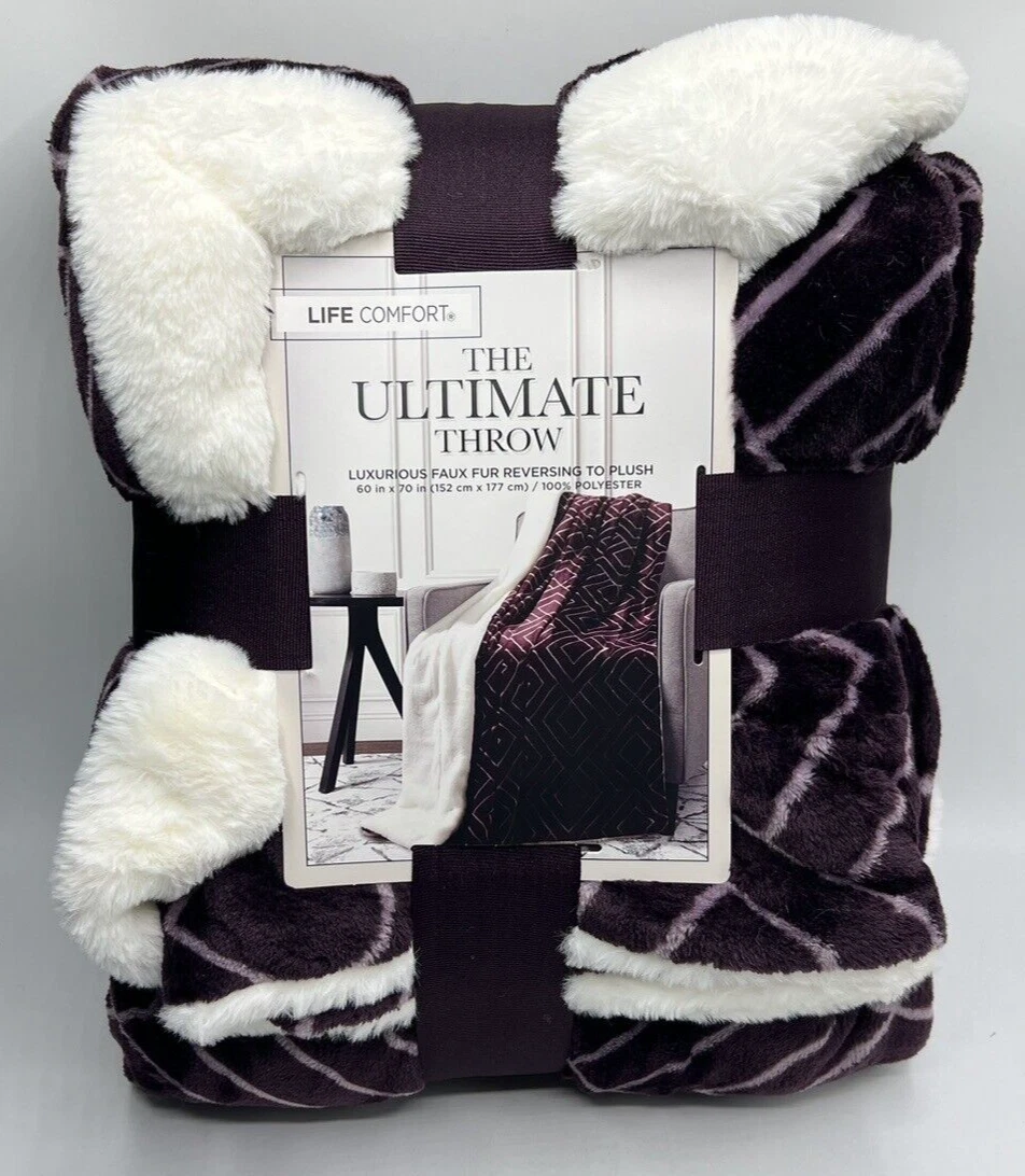Life Comfort Ultimate Throw Blanket Luxurious Faux Fur Reversing To Plush 60x70