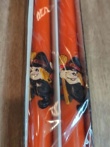 Set Of 2 Vtg 10" Taper Candles Halloween Orange Witches NIB - Picture 2 of 5