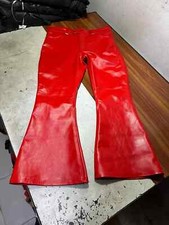 New Women's Red Leather Celebrity Leather Pant. Real Lambskin Vintage Trouser 34