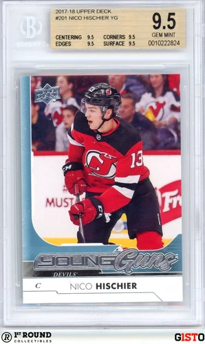 Nico Hischier RC BGS 9.5: 2017-18 Upper Deck YG Rookie Gisto - 1st Graded by BGS