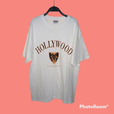 VINTAGE HOLLYWOOD T-SHIRT CALIFORNIA BIG LOGO HANES HEAVYWEIGHTS M MADE N MEXICO
