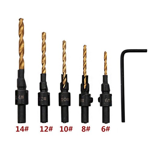 5Pcs/Set Countersink Drill BitSet Drilling Pilot Hole For Screw Sizes