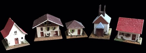 Vintage 5 Stück Set WESTDEUTSCHLAND beleuchtete Häuser Kirche 50er Jahre Komposition PUTZ Vau-Pe - Bild 1 von 23