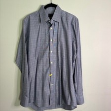 David Donahue Long Sleeve Blue Plaid Dress Shirt Trim 16 34/35