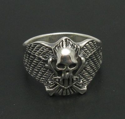 Sterling Silver Biker Ring Solid 925 Skull Crossbones Perfect Quality Empress
