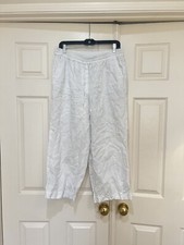 Talbots White Linen Elastic Drawstring Waist Crop Pants Lagenlook Beach Summer S