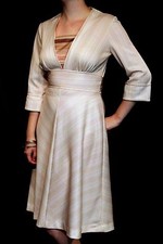M Vtg 70s Chevron Dress Wide Waist A-Line Skirt Stripe Knit Fit Flare Tie Back