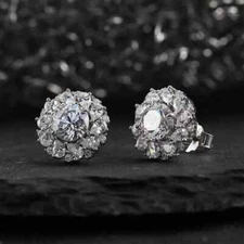 925 Sterling Silver Cubic Zirconia Halo Stud Earrings for Women