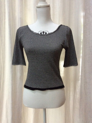 DAMEN SHIRT HALBARM SCHWARZ-WEISS GESTREIFT MADE IN ITALY
