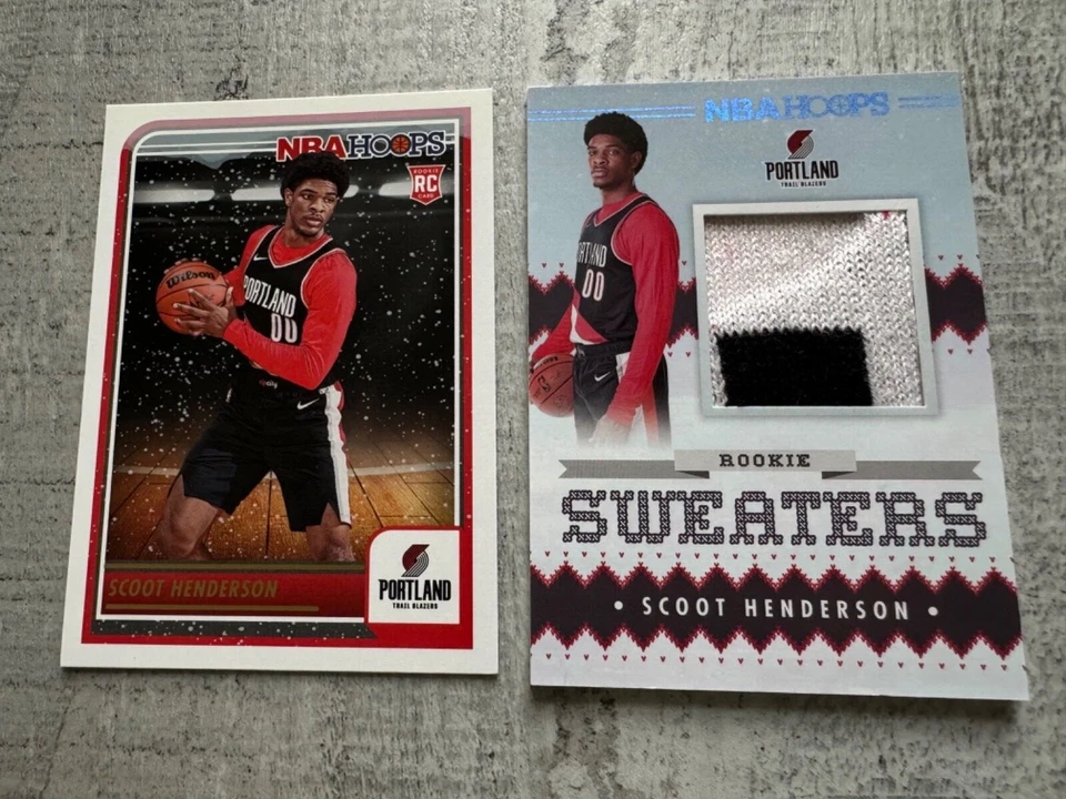 2023-24 NBA Hoops Scoot Henderson Rookie Sweaters Relic RSW-SCO & base RC 232 - Image 2 of 4