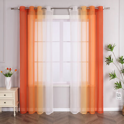 2er Transparent Gardinen Stores mit Ösen Voile Vorhangschals  Wohnzimmer Orange
