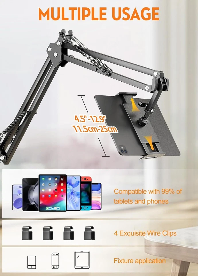 Tablet Halterung Bett für Ständer Halter 360 Grad Drehbarer Stabil Kohlenstoffst - Bild 2 von 4
