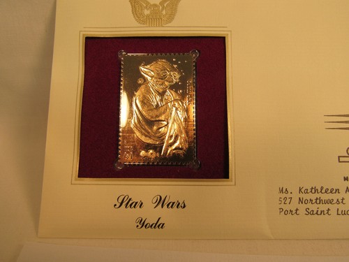 Yoda Star Wars Disney 22KT Gold Stamp 1st Day USPS - Picture 2 of 3