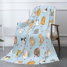 Cute Cat Throw Blanket Cozy Fluffy Plush Blanket Soft Flannel Throw Blanket f...
