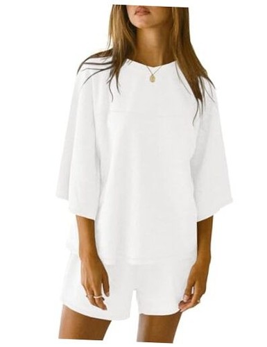 Womens Lounge Set 2 Piece Outfits 3/4 Sleeve V Neck Tops Elastic Waist Shorts