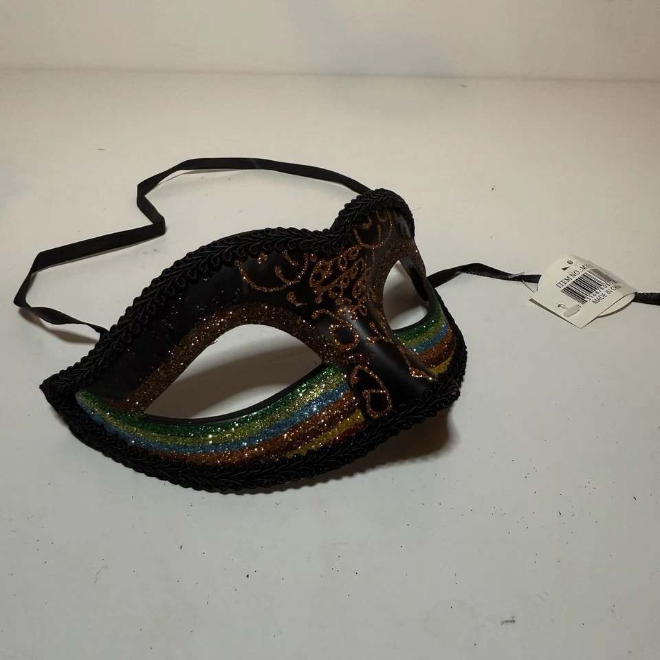 NWT Black Venetian Classic Masquerade Costume Eye Mask Prom Halloween Party - Image 3 of 4