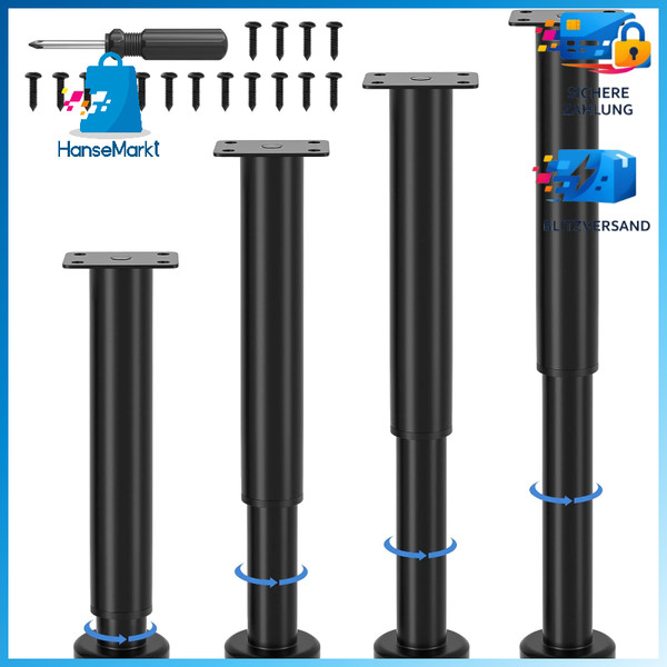 Verstellbare MöBelfüßE 4 StüCk 25-43Cm Schwarz Metall MöBelstüTzen FüR MöBel-image