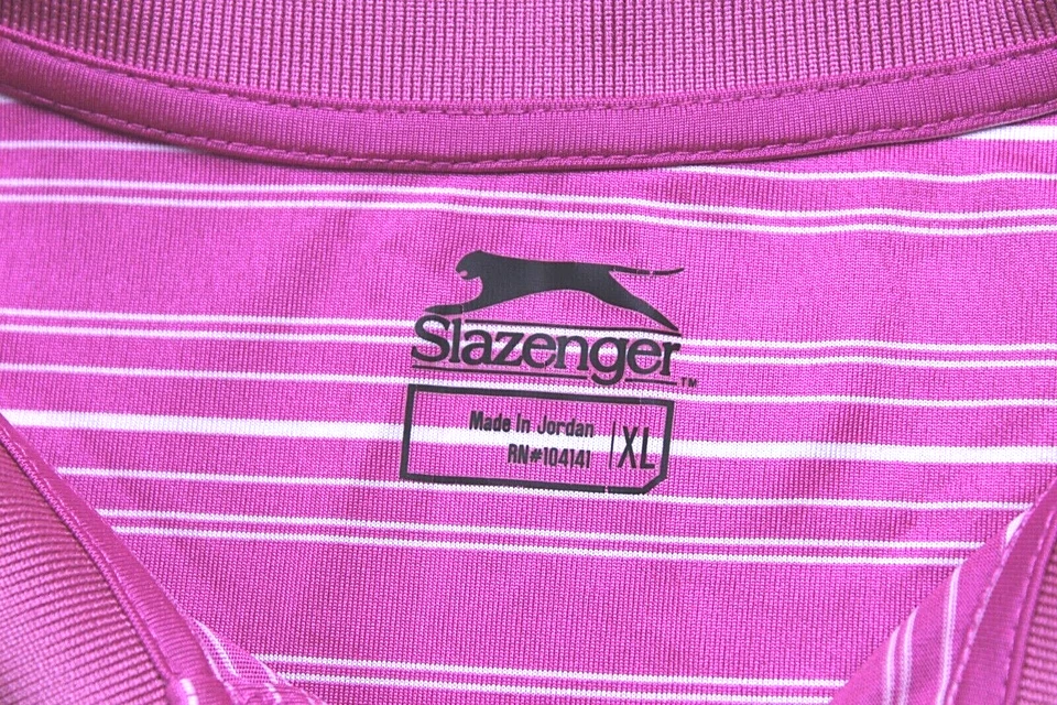 CAMISA DE GOLF SLAZENGER Hombre Talla XL Rosa Blanco Rayas Poliéster Manga Corta Foto 2 de 4