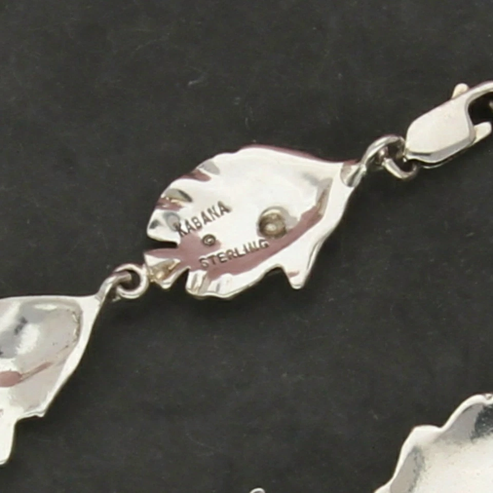 Pulsera Kabana plata esterlina vintage esmalte eslabones de pescado tamaño 7,5 pulgadas Foto 3 de 3