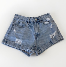 PacSun Mom Short Light Wash Distressed Denim High Rise Shorts 23 829SP216382