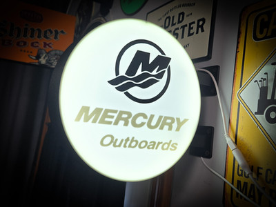 Mercury Outboards New LED Lightbox Sign 3D Printed Round Wall Mount Man Cave