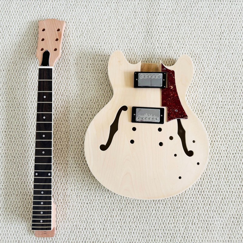 DIY 339 F hole Semi Hollow Electric Guitar Unfinished Kit Genuine Rosewood FB