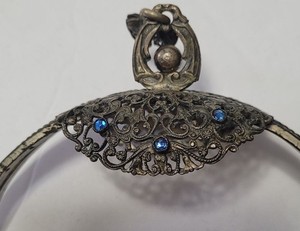 Antique/Victorian Ornate Metal w/GEMS Handbag/Purse Frame Hardware 4" wide