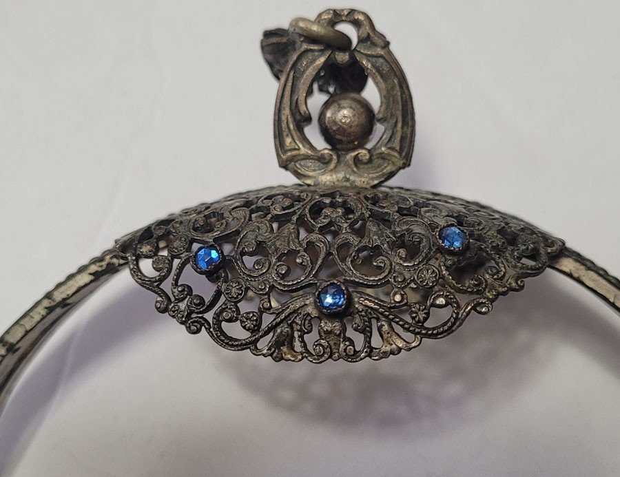 Antique/Victorian Ornate Metal w/GEMS Handbag/Purse Frame Hardware 4" wide