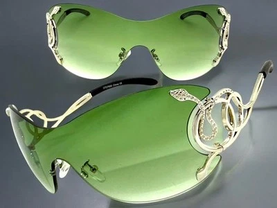 Surdimensionné Chic Élégant Moderne Drapé Bouclier Argenté Cadre Verre Vert - Photo 1/4