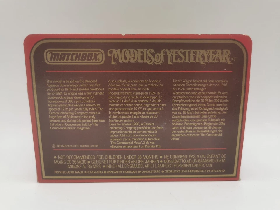 Matchbox Modello Of Tempo 1918 Atkinson Y-18 Modellino Auto Vintage Conf. Orig. - Immagine 2 di 2
