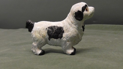 #ad Cast Iron Miniature Black and White Dog $9.00