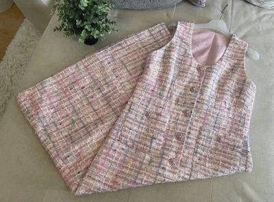 Vestido midi de tweed rosa de lujo | Tejido texturizado pesado - Imagen 1 de 4