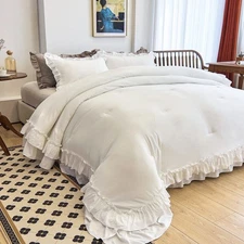 AIKASY White Comforters Queen Size Set, Vintage Boho Chic Farmhouse Bedding S...