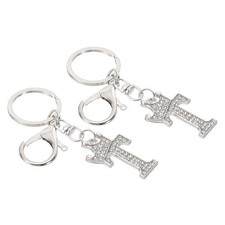 Initial Letter Keychain, 2 Pcs Letter t Crown Design Charm, Silver Tone