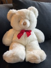 Vintage 1992 JCPenney Collection White Teddy Bear Plush 21 Rattle Tail Red Bow