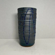 William Creitz PNW Studio Art Pottery Vase Stoneware Grey Turquoise Blue Glaze 