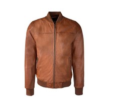 Herren Bomberjacke aus echtem Leder – Cognac Braun – Klassisch - Arya